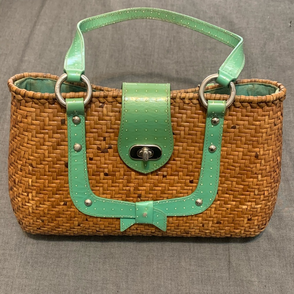 Isabella Fiore Wicker & Patent Leather Handbag